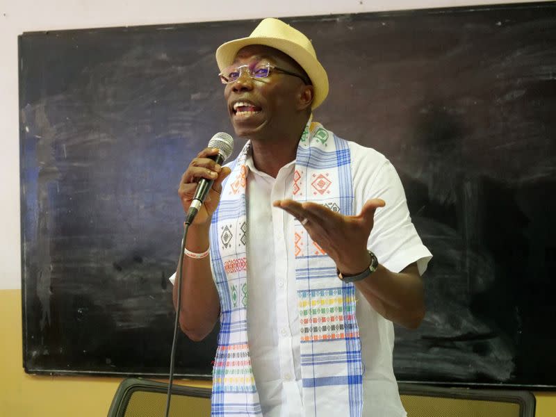 Presidential candidate Domingos Simoes Pereira holds a meeting with students at Lusophone university in Bissau