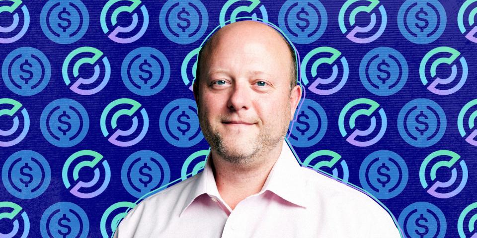 Jeremy Allaire against a blue background with the logos of Circle and USDC