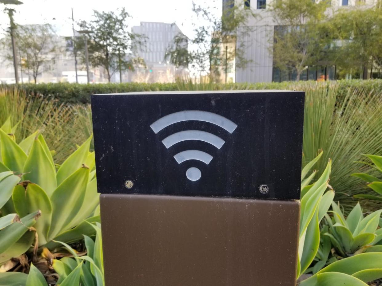 <span class="caption">The Wi-Fi symbol, like the technology it represents, has become ubiquitous.</span> <span class="attribution"><a class="link " href="https://www.gettyimages.com/detail/news-photo/close-up-of-an-outdoor-wifi-antenna-integrated-into-a-news-photo/1090961462?adppopup=true" rel="nofollow noopener" target="_blank" data-ylk="slk:Smith Collection/Gado via Getty Images;elm:context_link;itc:0;sec:content-canvas">Smith Collection/Gado via Getty Images</a></span>