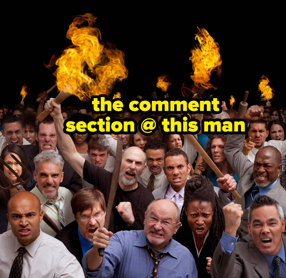 angry mob with text that says "the comment section"