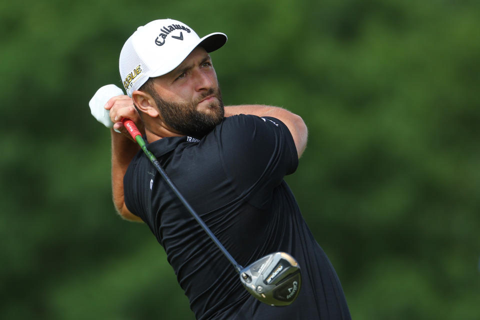 Seen here, Spain's Jon Rahm playing his shot from the eighth tee during round one of the 122nd US Open.