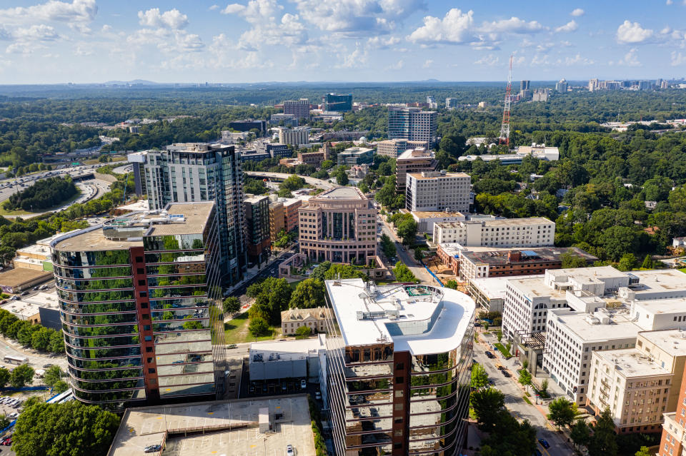 Aerial view Midtown Atlanta skyline and Buckhead in the background (Getty Images)
