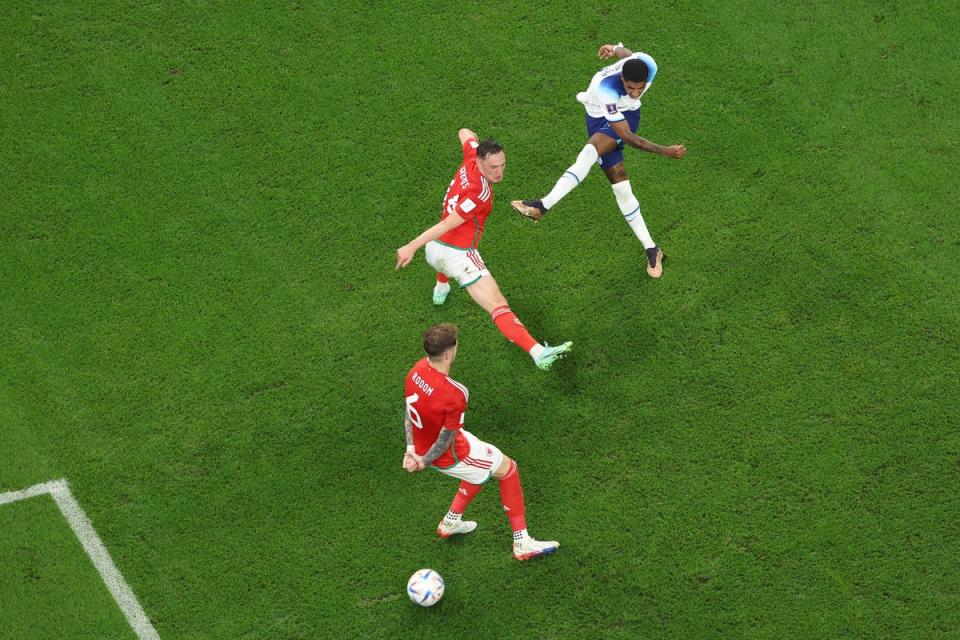 Rashford scores England’s third (Getty)