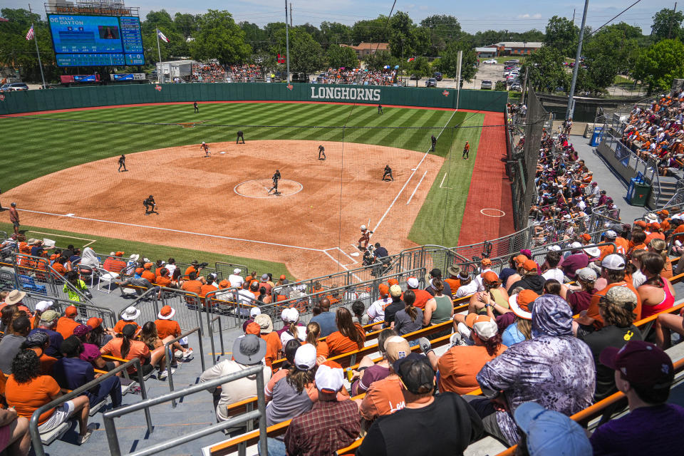 Softball fans watch Texas beat Texas A&M during the NCAA Austin Regional at McCombs Field on May 20. The Longhorns advanced to the super regionals, where they were swept at Tennessee.