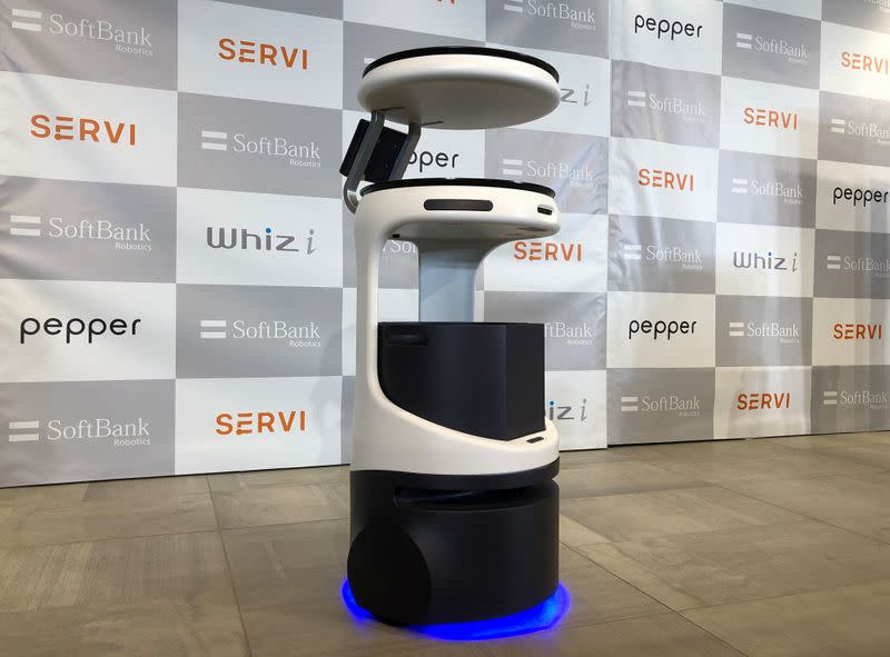 SoftBank's robotics arm displays a food service robot Servi, developed for restaurants grapple with labour shortages and seek to ensure social distancing during the coronavirus disease (COVID-19) outbreak, in T