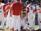 <p>When Angels slugger Kendrys Morales crushed a game-winning home run, his teammates rushed to greet him at home plate for a customary walk-off celebration. Moralys jumped in the air and came down awkwardly on the plate, rupturing his ACL. He's never been the same player since.</p>