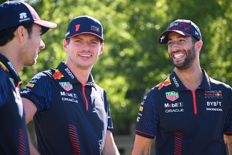 Ricciardo, right, wants another crack at being Max Verstappen’s teammate, centre (Getty Images)
