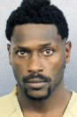 This photo provided by the Broward Sheriff's Office shows Antonio Brown. NFL free agent Antonio Brown turned himself in at a Florida jail on Thursday night, Jan. 23, 2020, following accusations that he and his trainer attacked the driver of a moving truck that carried some of his possessions from California. (Broward Sheriff's Office via AP)