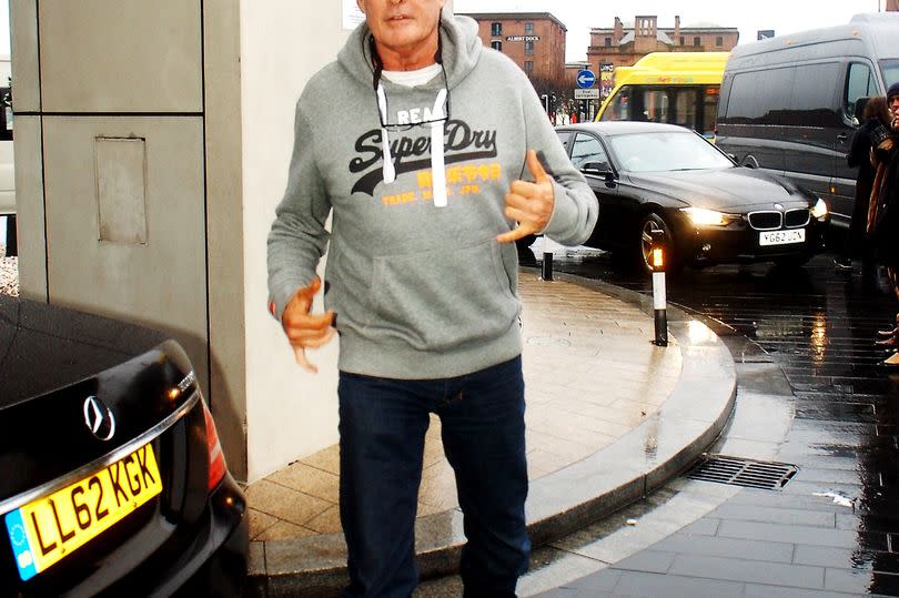 David Hasselhoff outside the Liverpool Hilton hotel