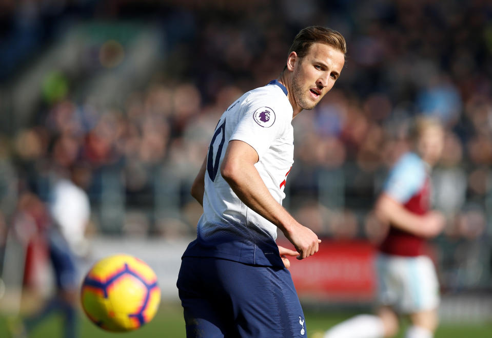 Soccer Football - Premier League - Burnley v Tottenham Hotspur - Turf Moor, Burnley, Britain - February 23, 2019  Tottenham's Harry Kane during the match                 REUTERS/Andrew Yates  EDITORIAL USE ONLY. No use with unauthorized audio, video, data, fixture lists, club/league logos or "live" services. Online in-match use limited to 75 images, no video emulation. No use in betting, games or single club/league/player publications.  Please contact your account representative for further details.