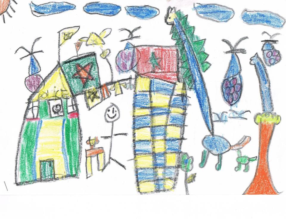 Tay Zhang Qing, 5, presents a picture of himself playing amongst his favourite toys – dinosaurs. (My First Skool – Guillemard Crescent)