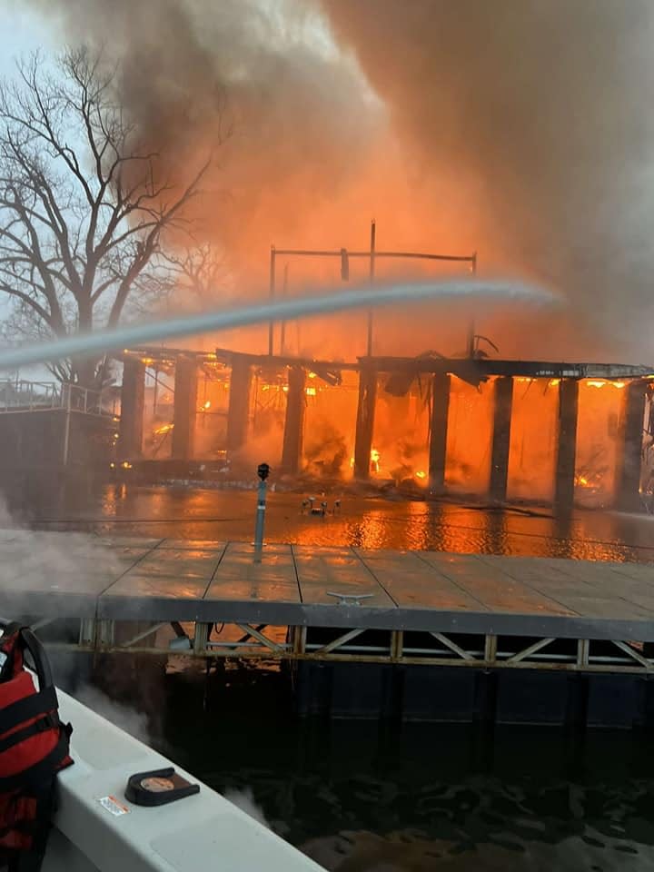 Several agencies responded to a large fire Saturday at the Arrowhead Yacht Club and Marina.