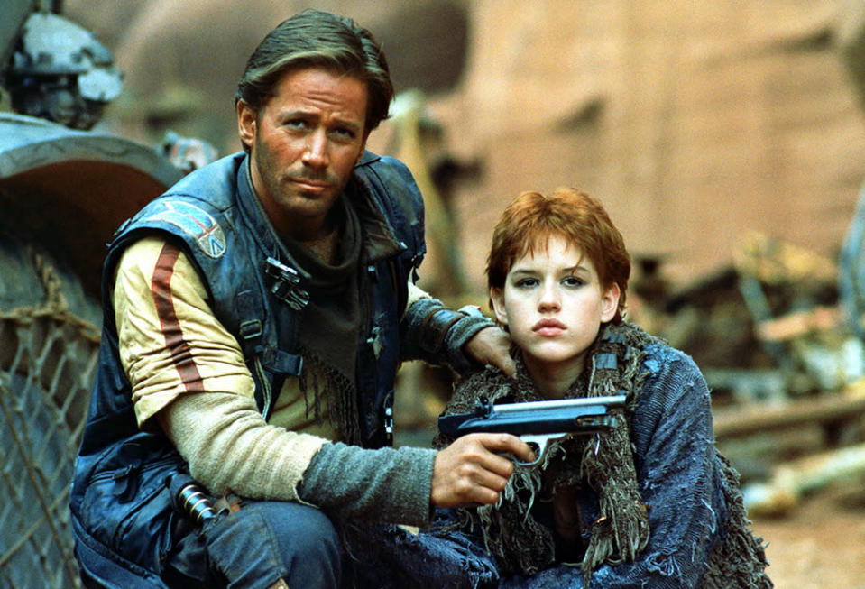 <p>Remembered as an attempt to revive 3D sci-fi years before <i>Avatar</i>, <i>Spacehunter</i> sees a Han Solo-ish salvager (Peter Strauss) attempt to rescue three women from cyborg villain the Overdog (Michael Ironside). The tone’s uneven, but the cast — which also includes a young Molly Ringwald — isn’t bad and the design’s distinctive. (Photo: Everett)</p>