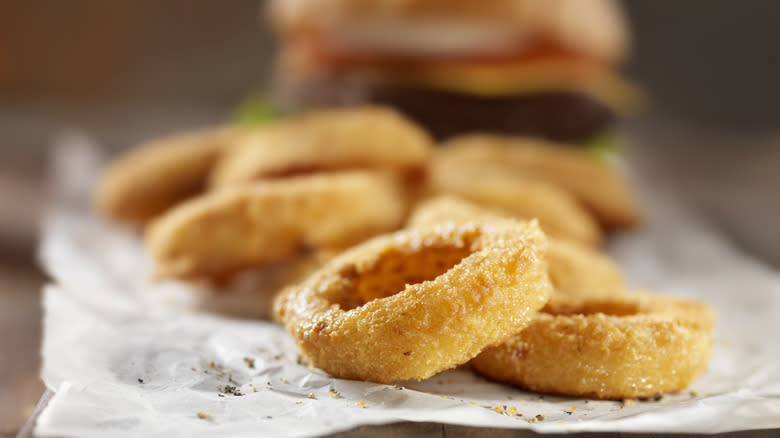 onion rings and hamburger