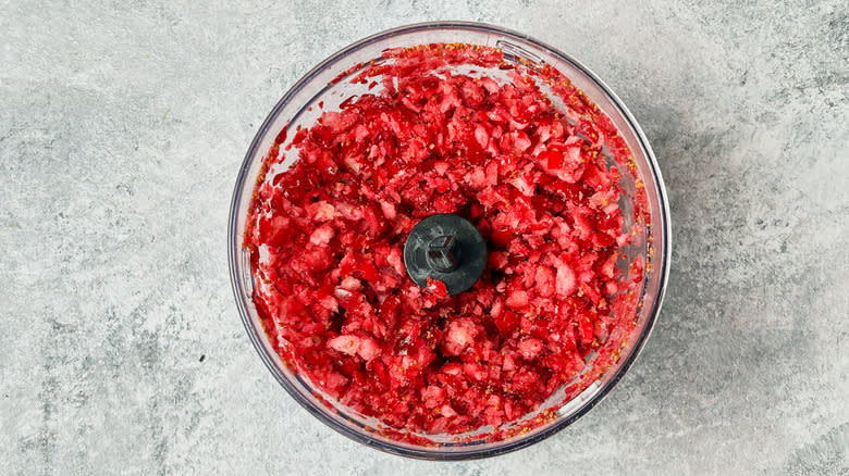 chopped cranberries in food processor