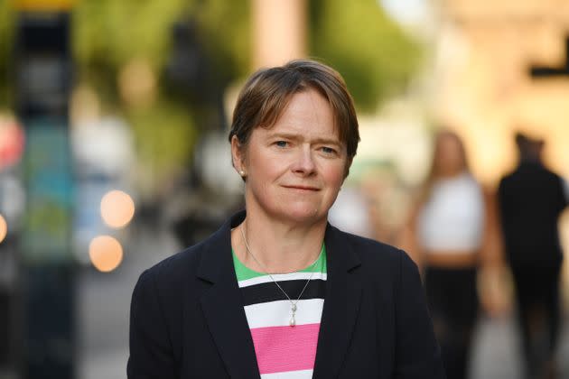 Head of NHS Test and Trace Dido Harding walks through Parliament Square in central London