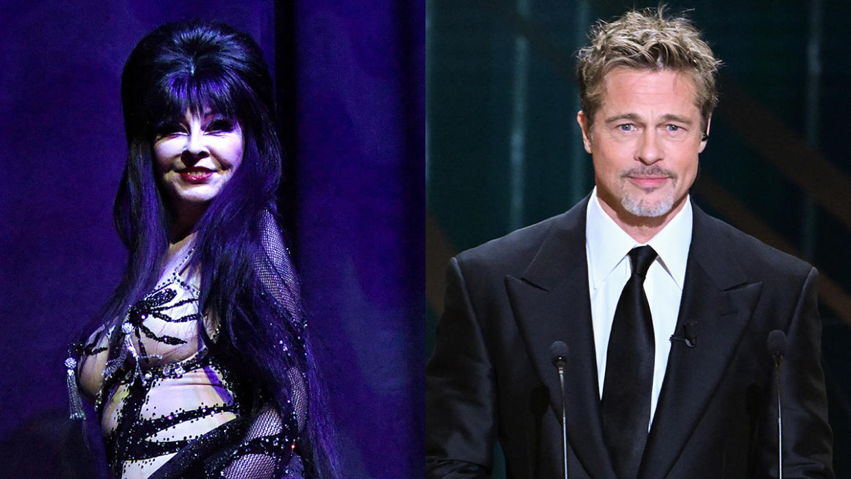  Elvira performing and Brad Pitt accepting an award. 