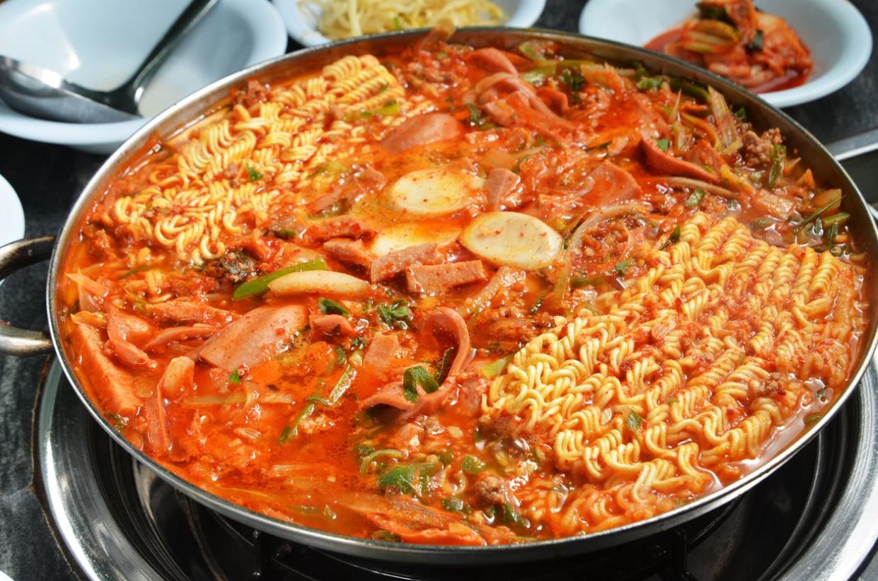 Close up budae Jjigae hot pot, army stew