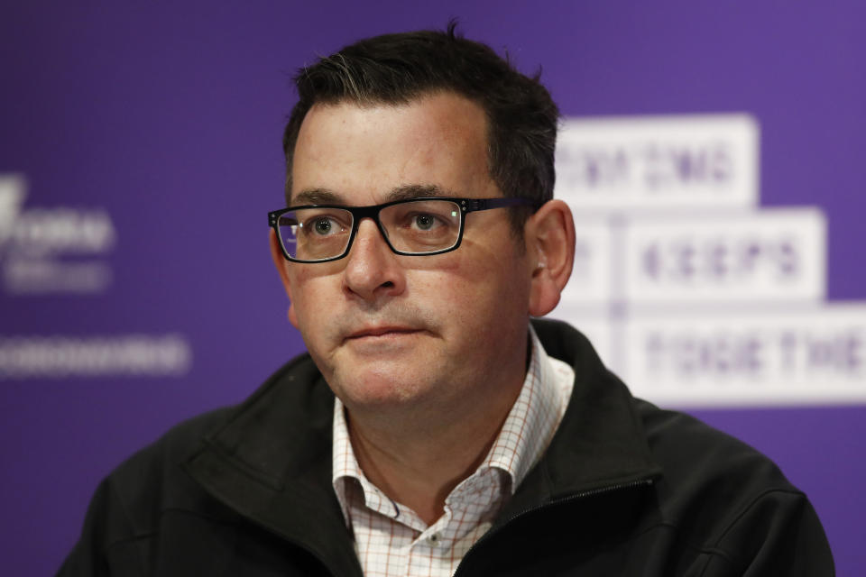 Victorian Premier Daniel Andrews speaks to the media during a press conference in Melbourne.