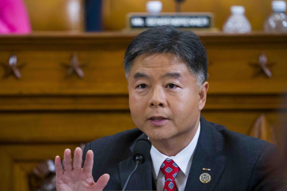 FILE - In this Dec. 9, 2019 file photo Rep. Ted Lieu, D-Calif., speaks as the House Judiciary Committee on Capitol Hill in Washington. Lieu is recovering Wednesday, Dec. 11, 2019, following surgery in Washington to implant a heart stent after he experienced chest pains, his office said. (Doug Mills/The New York Times via AP, Pool,File)