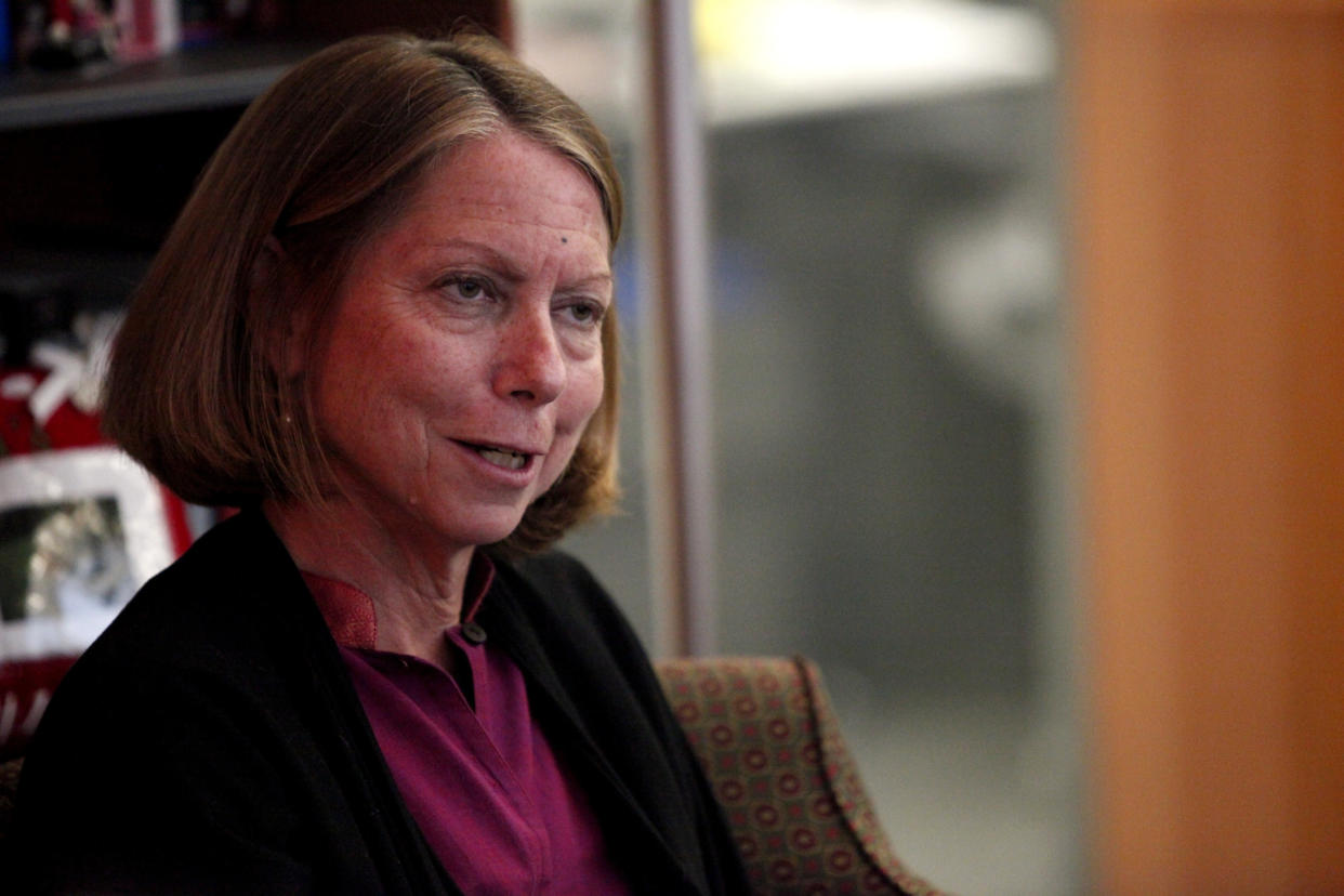 New York Times Executive Editor Jill Abramson speaks during an interview in New York September 21, 2011. New York Times Co warned its third-quarter advertising revenue would drop by a larger-than-expected 8 percent, hurt by a pullback in real estate, help wanted and national auto ads. Abramson, told Reuters in the interview she hoped the ad revenue drop would not lead to any more job cuts at the paper over the next year. REUTERS/Kena Betancur (UNITED STATES - Tags: MEDIA BUSINESS HEADSHOT EMPLOYMENT)