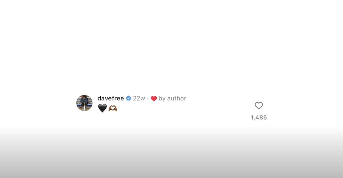 Drake’s artwork for ‘The Heart Part 6’: a screenshot of Dave Free’s comment on Lamar’s fiance’s Instagram post (YouTube via Drake)