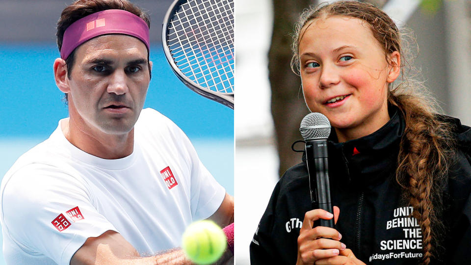 Roger Federer and Greta Thunberg, pictured here in 2019.