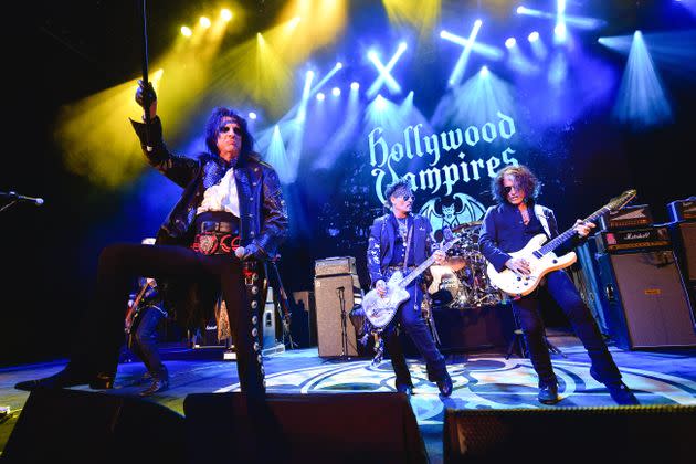 Alice Cooper, Depp and Joe Perry perform as The Hollywood Vampires in 2019. (Photo: Matt Winkelmeyer via Getty Images)