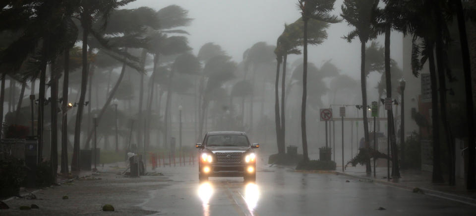 <p><strong>Miami Beach</strong><br>A vehicle drives along Ocean Drive in South Beach as Hurricane Irma arrives at south Florida, in Miami Beach, Fla., Sept. 10, 2017. (Photo: Carlos Barria/Reuters) </p>