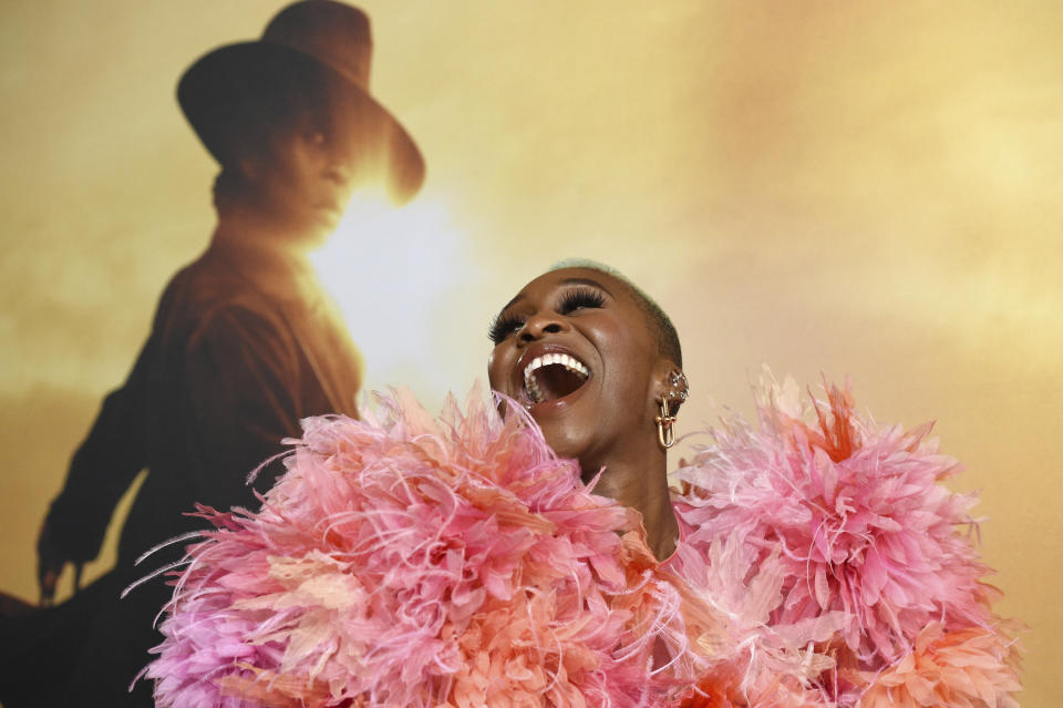 FILE - Cynthia Erivo arrives at the Los Angeles premiere of "Harriet" on Oct. 29, 2019. Erivo portrays Aretha Franklin in the National Geographic miniseries “Genius: Aretha.” (Photo by Chris Pizzello/Invision/AP, File)