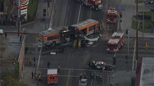 Aftermath of the horrific bus and car collision in south Los Angeles. Photo: Supplied