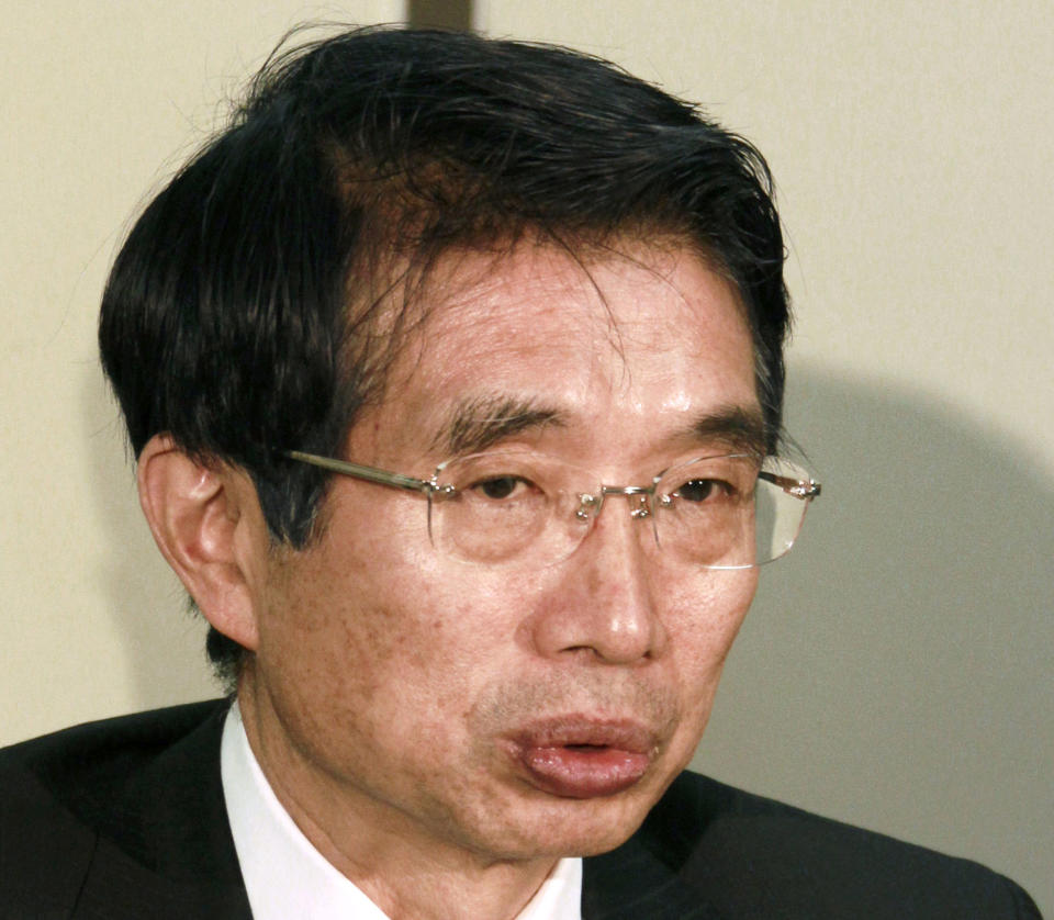 In this March 2012, photo, lawyer Junichiro Hironaka speaks at the press cub of courthouse in Tokyo. The newly appointed star defender for former Nissan chairman Carlos Ghosn said Wednesday, Feb. 20, 2019 he believes the case against his client does “not meet international standards.” Hironaka also said that he believed Ghosn’s trial on charges of falsifying financial reporting and breach of trust might not begin until after the summer. (Kyodo News via AP)