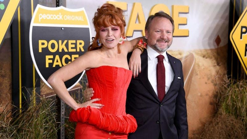 Lyonne and Johnson at the Poker Face premiere.