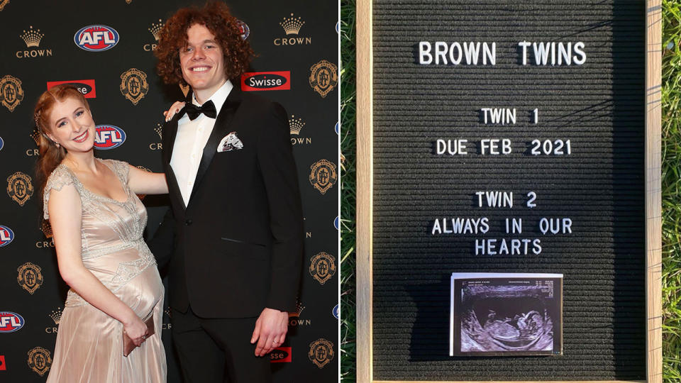 Pictured here, Ben Brown and his wife Hester with their tribute to a lost baby twin.