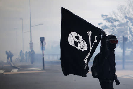 A protestors attends a demonstration to protest the government's proposed labour law reforms in Nantes, France, May 26, 2016. REUTERS/Stephane Mahe