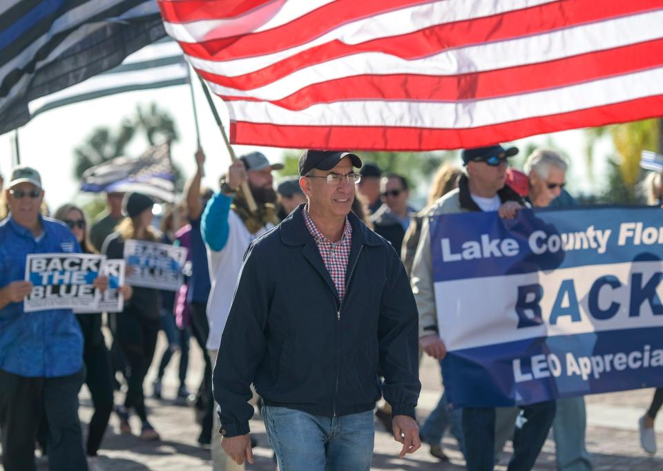 Carey Baker, property appraiser for Lake County, joins a  Back the Blue rally in downtown Tavares on Saturday, April 3, 2021. [PAUL RYAN / CORRESPONDENT]