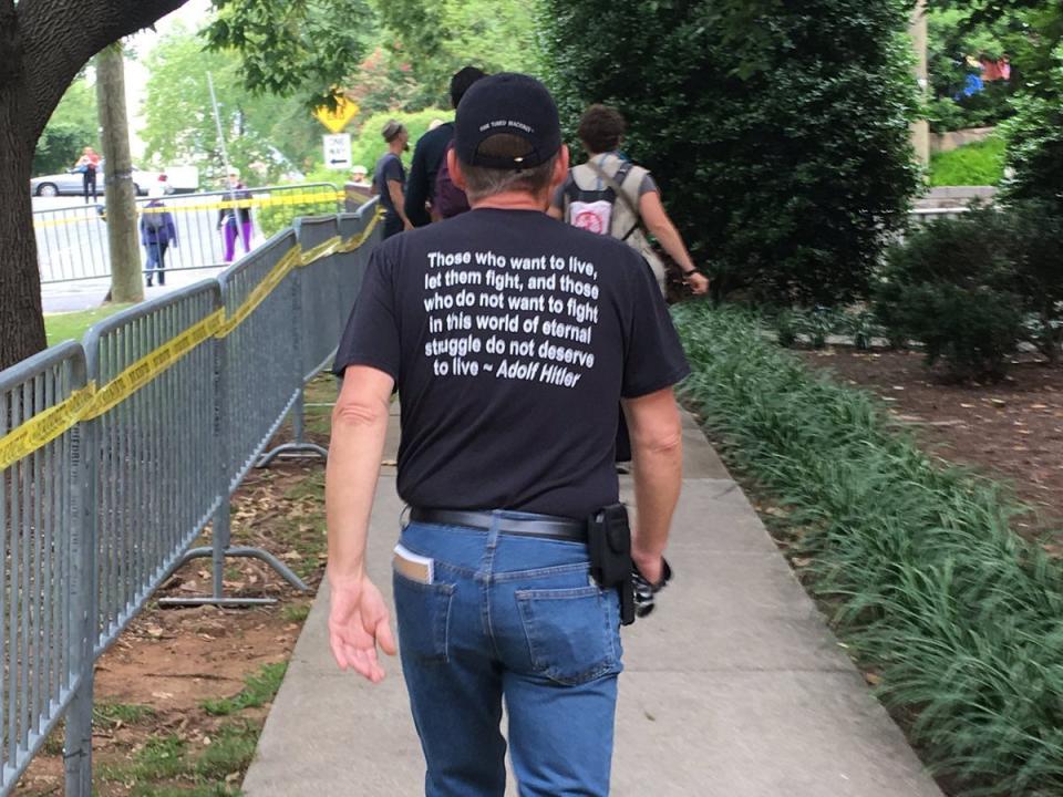 A man wears&nbsp;Nazi regalia before the "Unite the Right" rally.