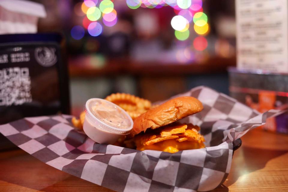 The “Greg Brady” burger Jack Brown’s Beer and Burger Joint at 2197 Central Ave. in Memphis on Thursday, Jan. 25, 2024. This is the restaurant's first Memphis location.