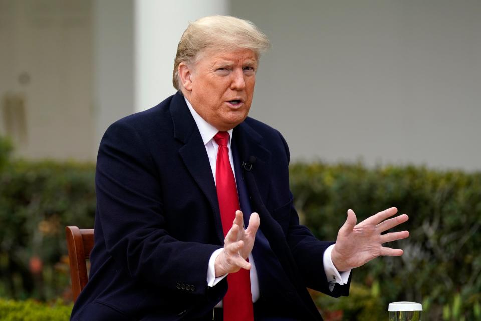 President Donald Trump speaks during a Fox News Channel virtual town hall at the White House, Tuesday, March 24, 2020, in Washington.