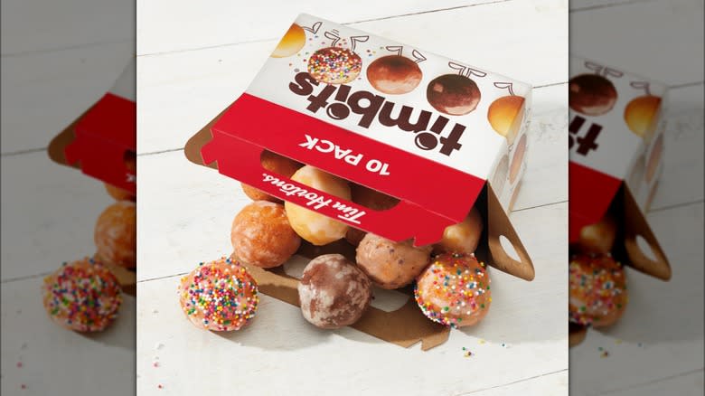 Timbits spilling out a box