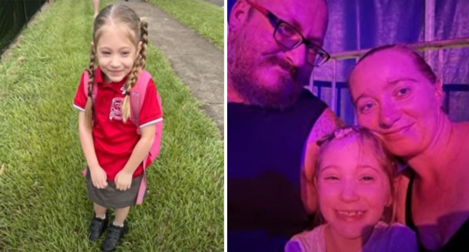 Raven is seen on the left, beside an image of the girl and her parents on the right. 