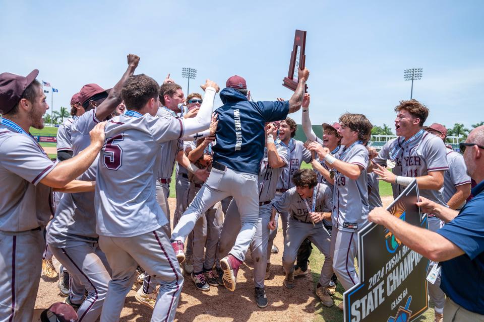 The Dwyer Panthers defeat the Buchholz Bobcats in class 6A Championship high school baseball match up on Saturday, May 18, 2024, in Fort Myers, Fla. (Photo/Chris Tilley)