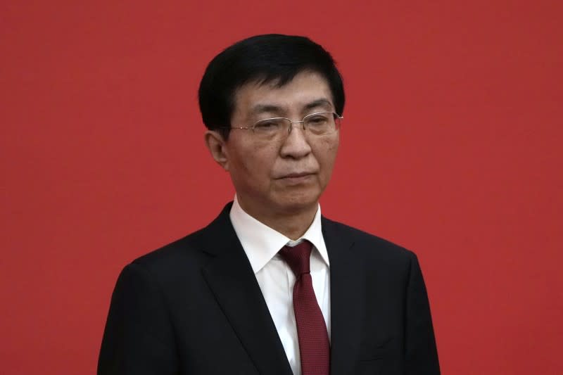 2022年10月23日，中共二十大一中全會，最新一屆政治局常委亮相，王滬寧。（AP）