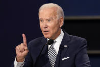 Democratic presidential candidate former Vice President Joe Biden speaks during the first presidential debate with President Donald Trump Tuesday, Sept. 29, 2020, at Case Western University and Cleveland Clinic, in Cleveland, Ohio. (AP Photo/Patrick Semansky)