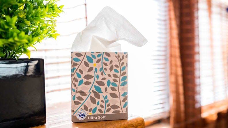 Keep a box of the Puffs Ultra Soft Facial Tissues at your bedside.