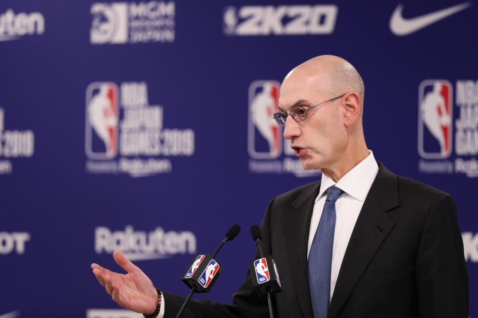 Adam Silver continued to navigate the NBA's China conflict as state-run media pulled NBA games from its airwaves. (Getty)