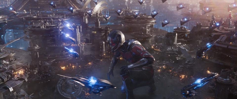 Scott Lang (Paul Rudd) grows big to deal with Kang's Quantum Realm army in "Ant-Man and the Wasp: Quantumania."