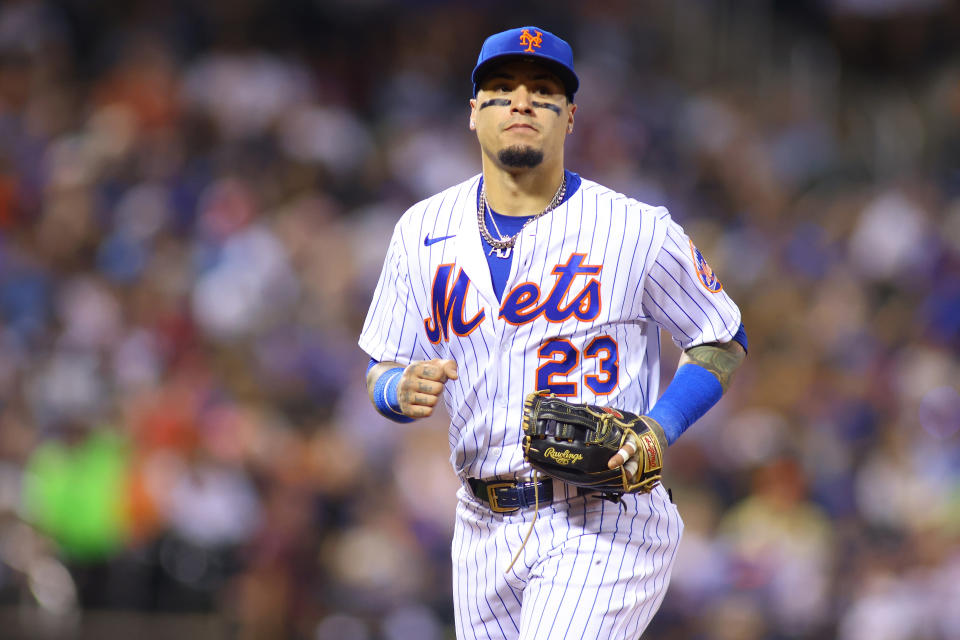 NEW YORK, NEW YORK - SEPTEMBER 18: Javier Baez #23 of the New York Mets in action against the Philadelphia Phillies at Citi Field on September 18, 2021 in New York City. Philadelphia Phillies defeated the New York Mets 5-3. (Photo by Mike Stobe/Getty Images)