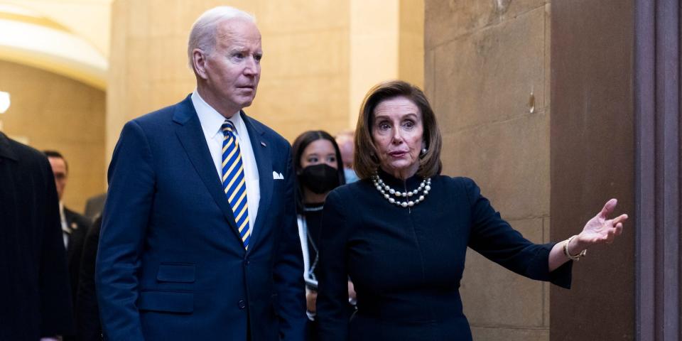 President Joe Biden and then-House Speaker Nancy Pelosi at the Capitol on March 29, 2022.