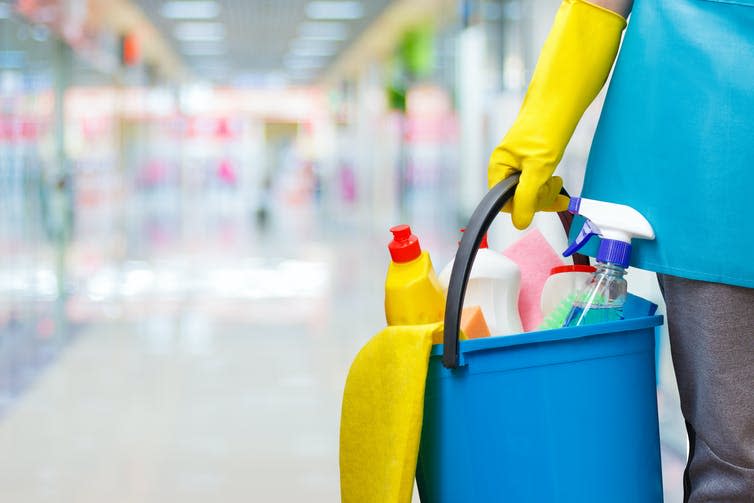 <span class="caption">Cleaning during the pandemic.</span> <span class="attribution"><a class="link " href="https://www.shutterstock.com/image-photo/cleaning-lady-bucket-products-on-blurred-752459383" rel="nofollow noopener" target="_blank" data-ylk="slk:Shutterstock/natali_mis;elm:context_link;itc:0;sec:content-canvas">Shutterstock/natali_mis</a></span>